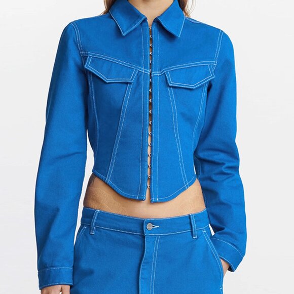 Jackets & Blazers - Royal Blue Mini Hookeye Collared Jacket